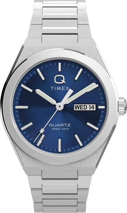 Timex TW2Y25100 Q Timex Continental Day and Date 39mm Stainless Steel Bracelet Watch