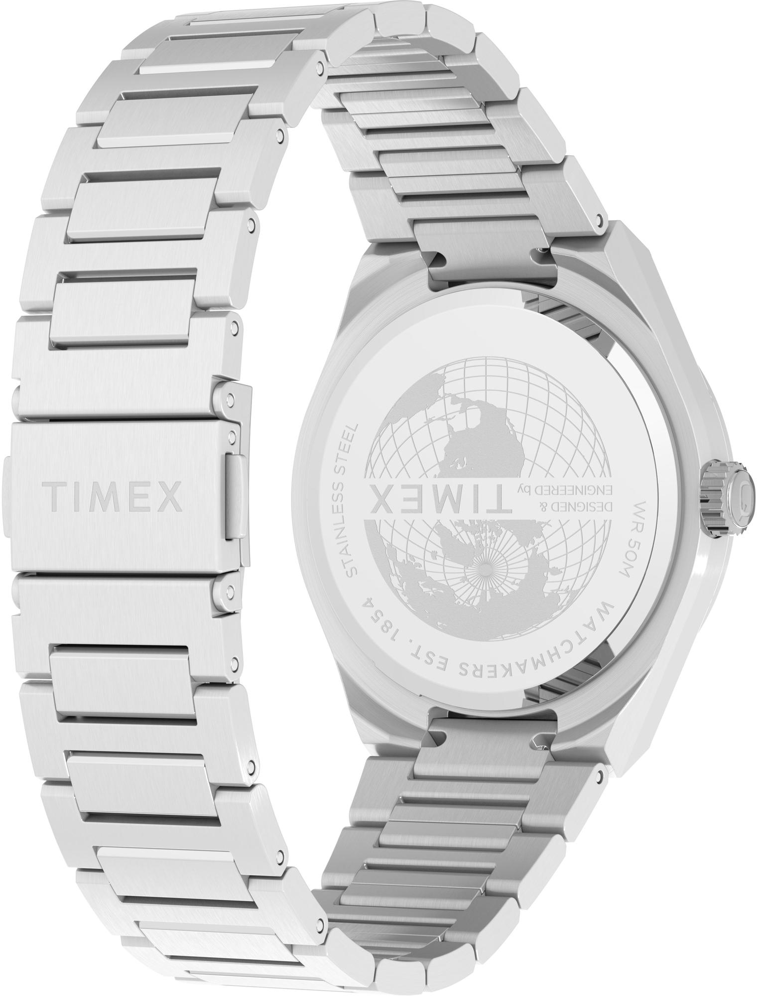 Timex TW2Y25100 Q Timex Continental Day and Date 39mm Stainless Steel Bracelet Watch zegarek