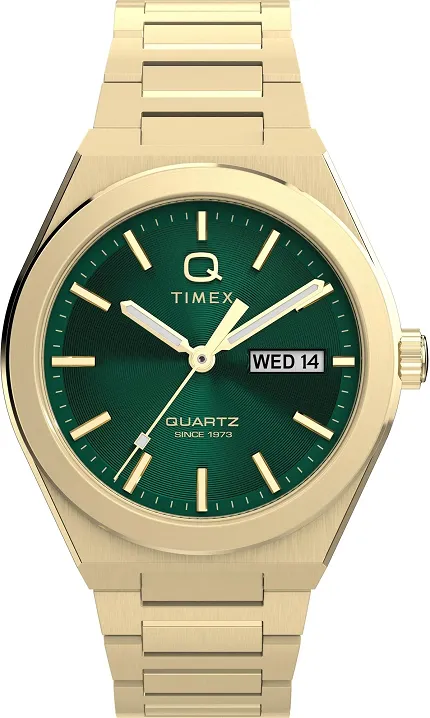 Timex TW2Y35100 Q Timex Continental Day and Date 39mm Stainless Steel Bracelet Watch