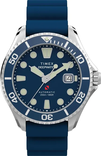 Timex TW2Y39900 Deepwater Meridian 200 Automatic 44mm Synthetic Rubber Strap Watch