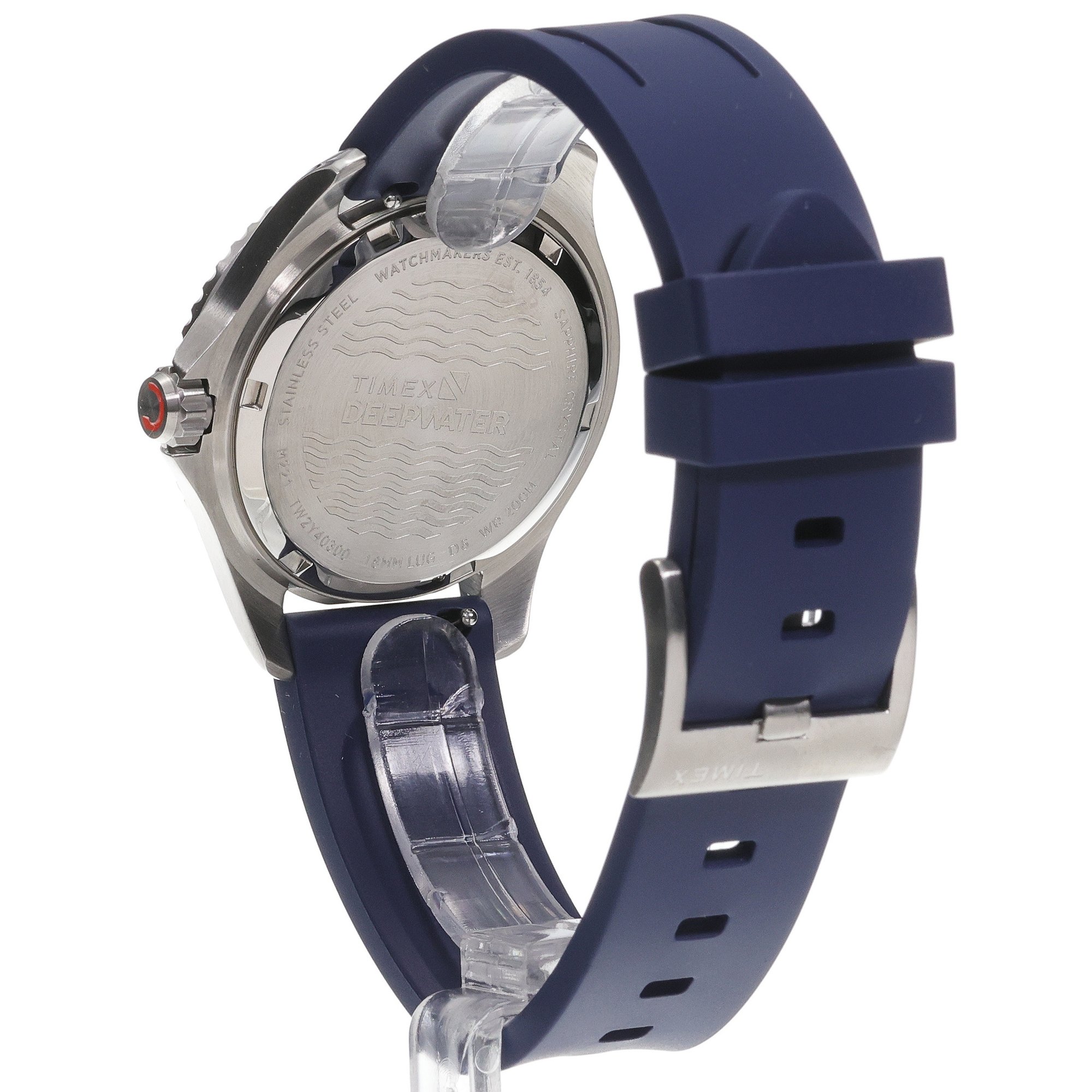 Timex TW2Y40300 Deepwater Meridian 200 38mm Synthetic Rubber Strap Watch Timex typudiver zegarek srebrny