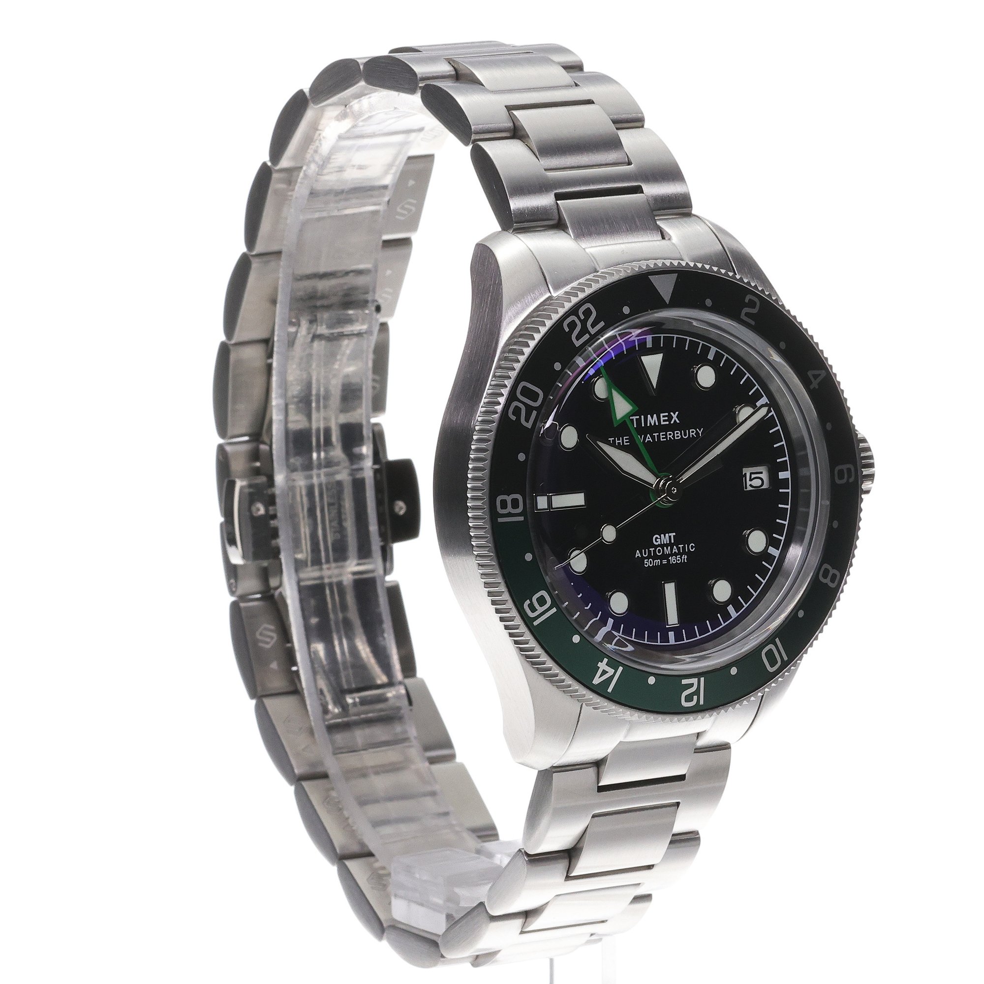 Timex TW2Y60800 Waterbury Heritage Automatic GMT Waterbury klasyczny zegarek srebrny
