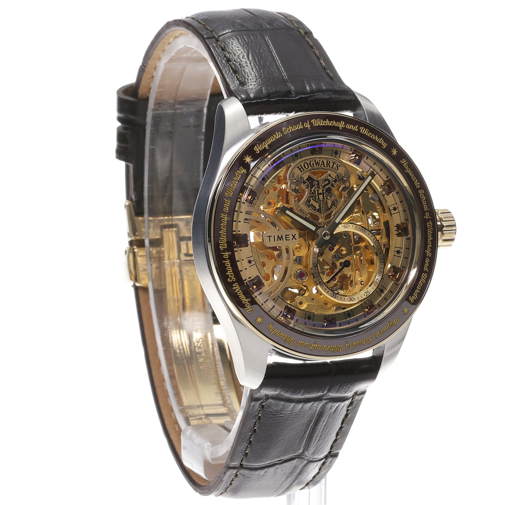 Timex TW2Y75500 Harry Potter x Timex Waterbury Skeleton Automatic 39mm Leather Strap Watch Waterbury fashion-modowy zegarek srebrny