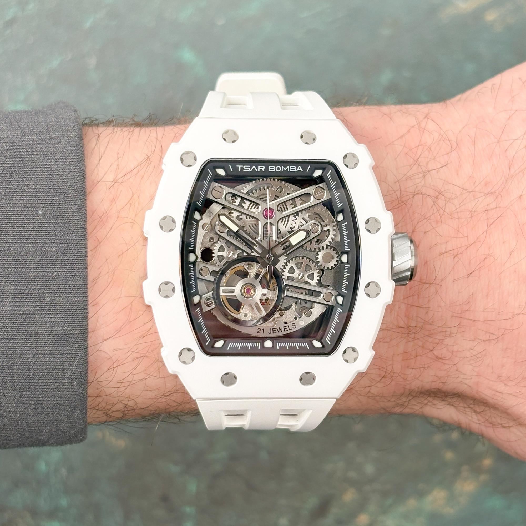 Tsar Bomba TB8208C-07 Elemental Elemental Ceramic Automatic White zegarek męski sportowy szafirowe