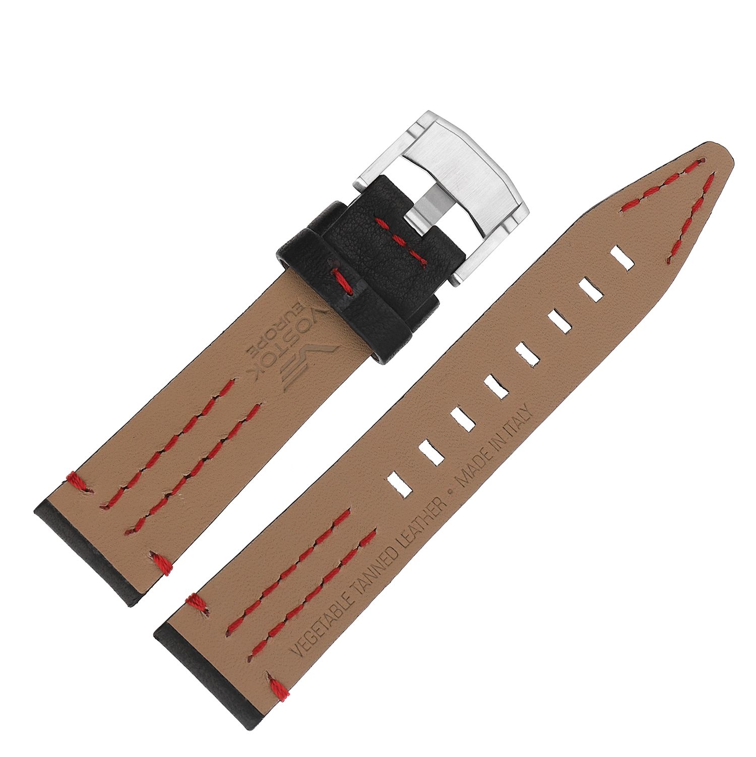 Vostok Europe Pasek Rocket N1 - Skóra (A563) czarny z czerwonym p. błyszcząca kl. pasek do zegarka - miniatura 2
