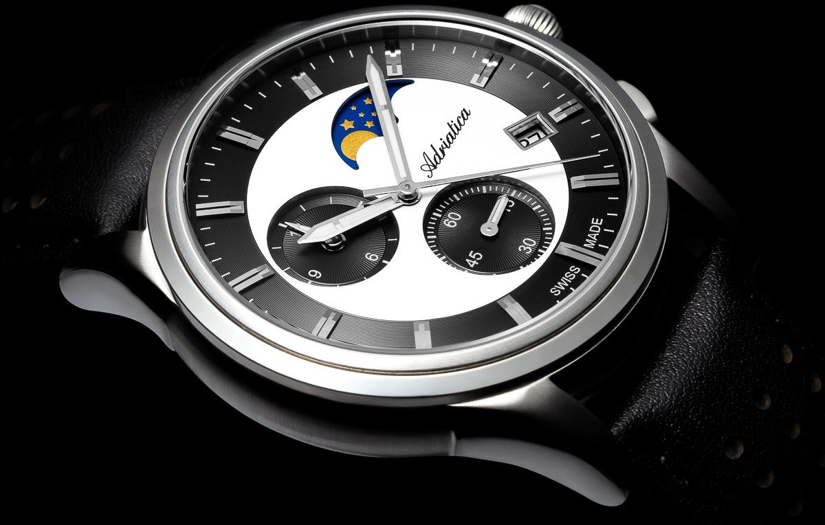 zegarek Adriatica A82825213CH kwarcowy męski Pasek Moonphase Chronograph - miniatura 5