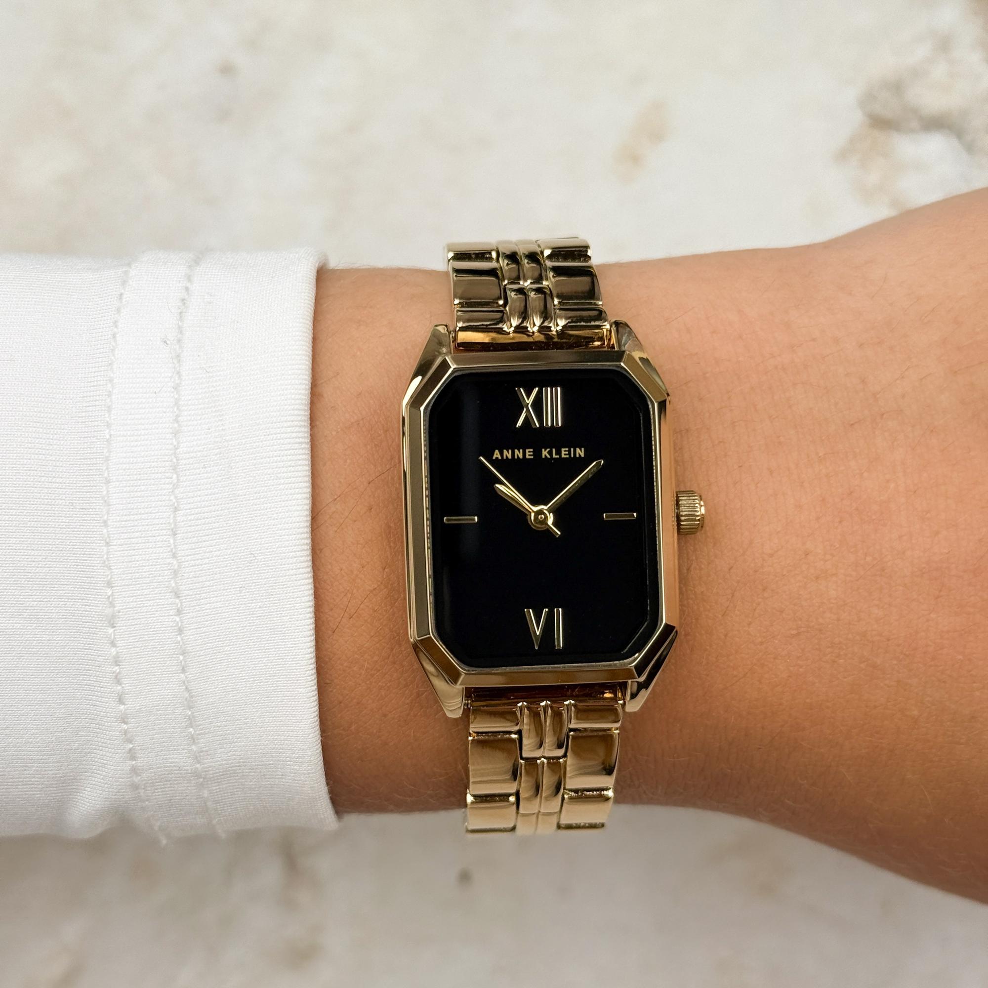 zegarek Anne Klein AK-3774BKGB Black Gold-Tone Bransoleta mineralne - miniatura 9