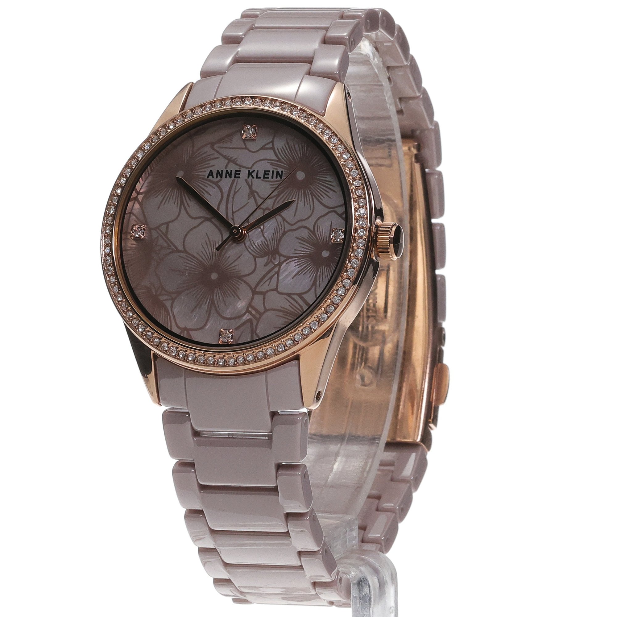 zegarek Anne Klein AK-5172RGTP kwarcowy damski Bransoleta Ceramic Bracelet Floral Dial Watch