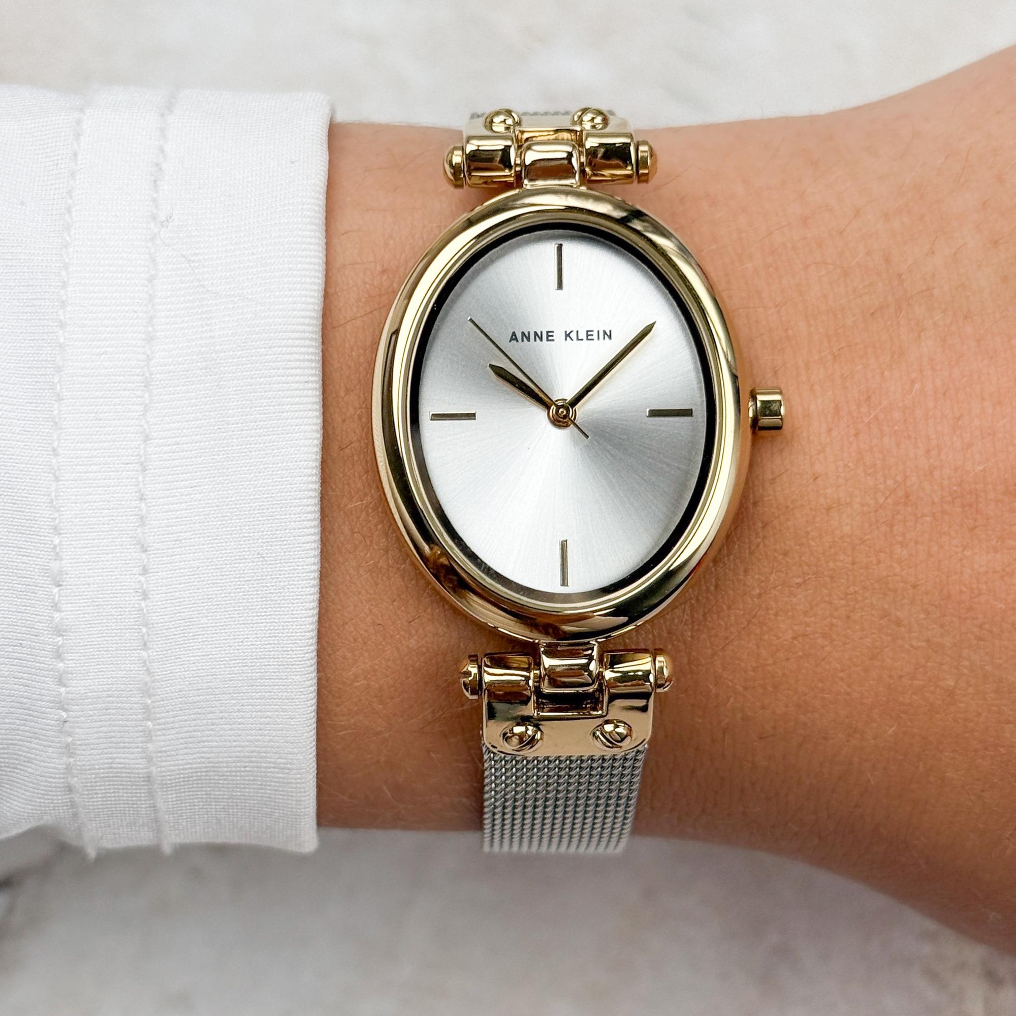zegarek Anne Klein AK-5327SVTT kwarcowy damski Bransoleta Analog Oval Silver