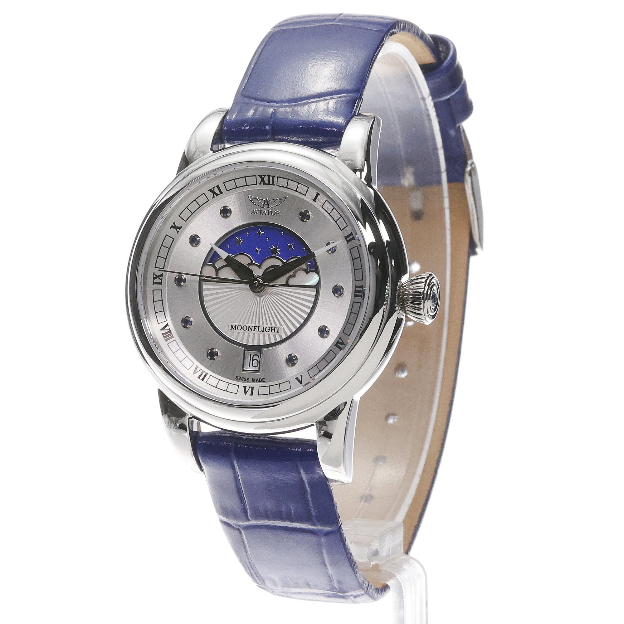 zegarek Aviator V13304154 kwarcowy damski Douglas Moonflight Douglas Moonflight Gemstone Edition Silver Blue Sapphire - miniatura 2