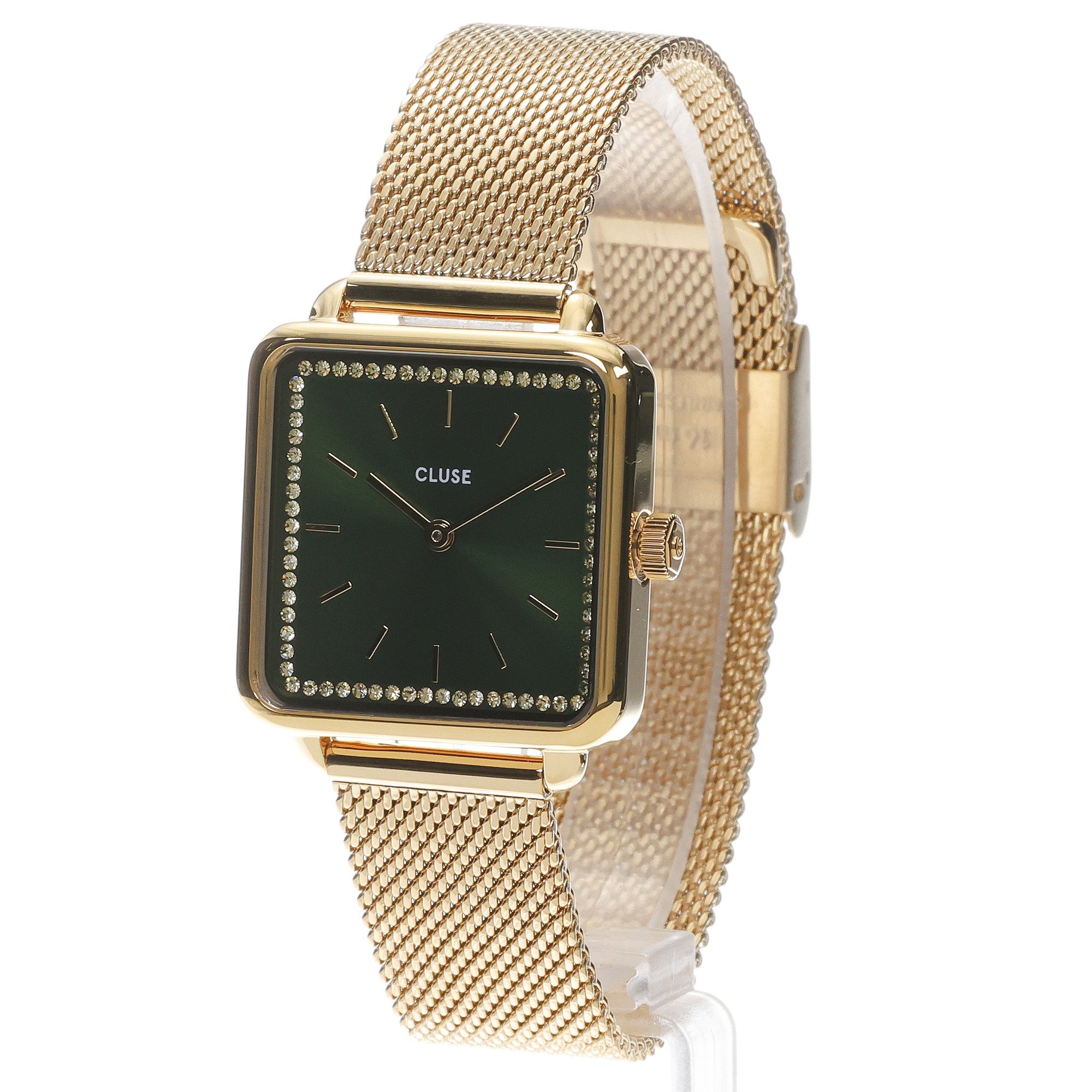 zegarek Cluse CG10317 kwarcowy damski La Tetragone Gift Box Mesh and Malachite Bracelet Gold Colour
