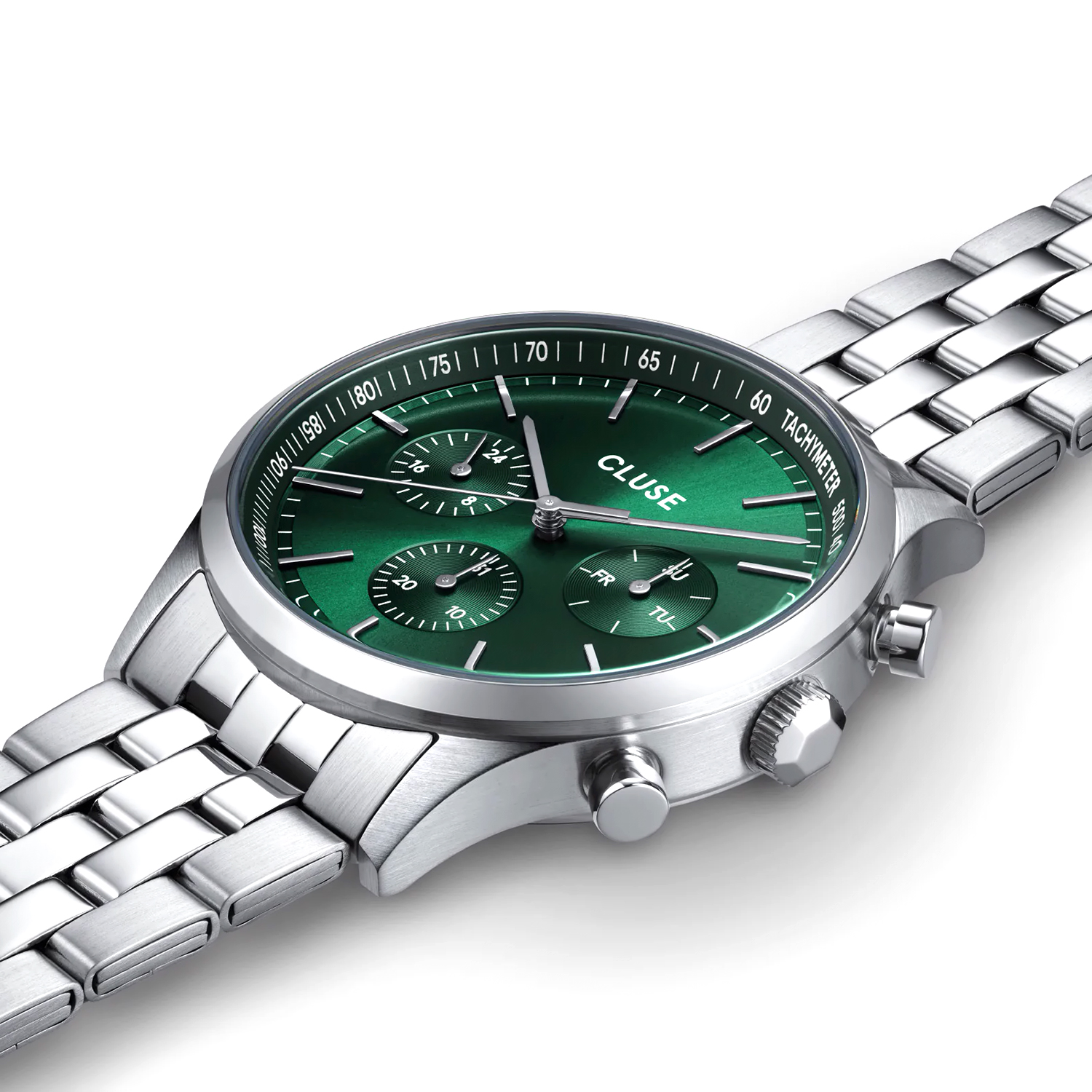 zegarek Cluse CW21002 Antheor chrono Watch Steel green Silver Colour męski z tachometr Vigoureux - miniatura 2