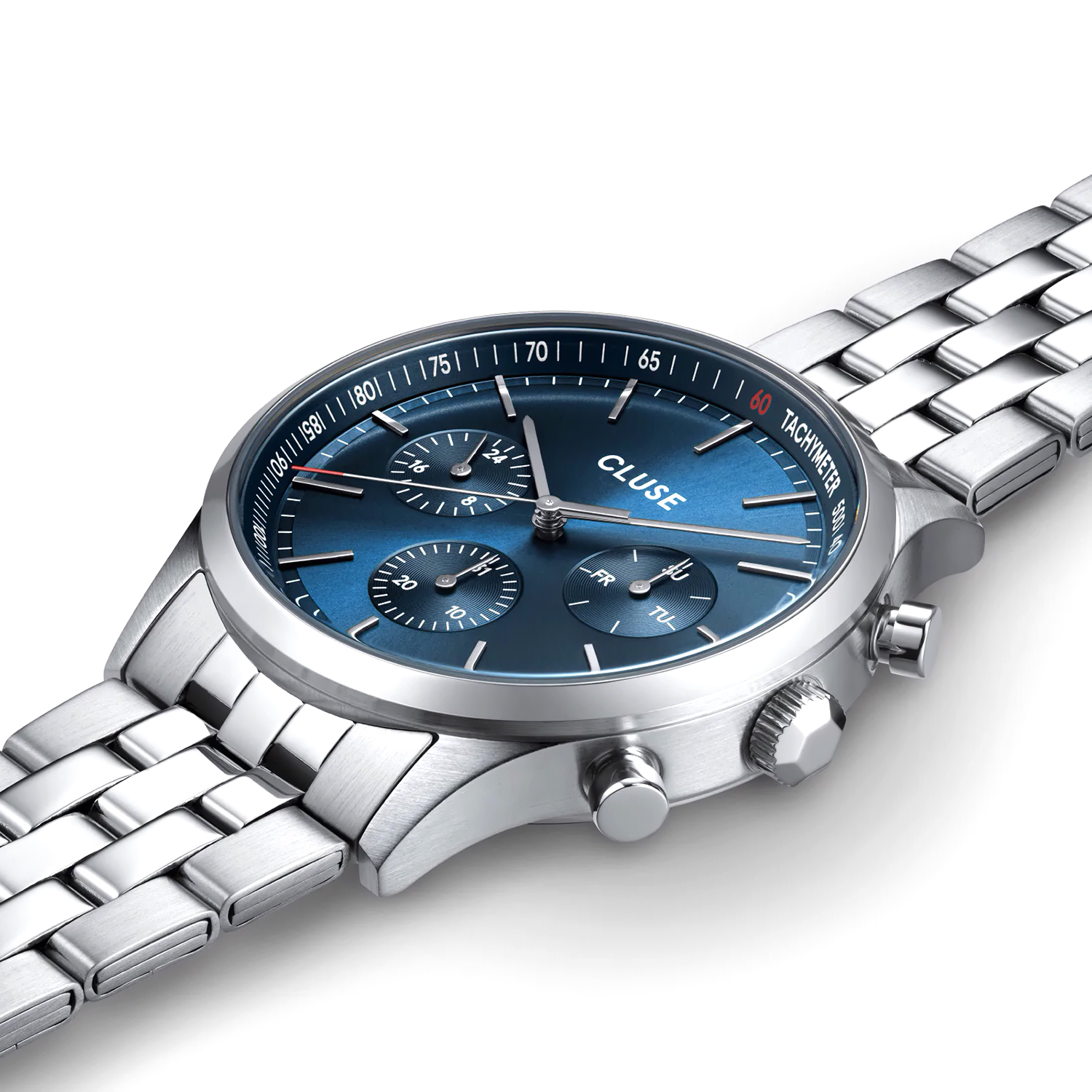zegarek Cluse CW21003 Antheor chrono Watch Steel blue Silver Colour męski z tachometr Vigoureux