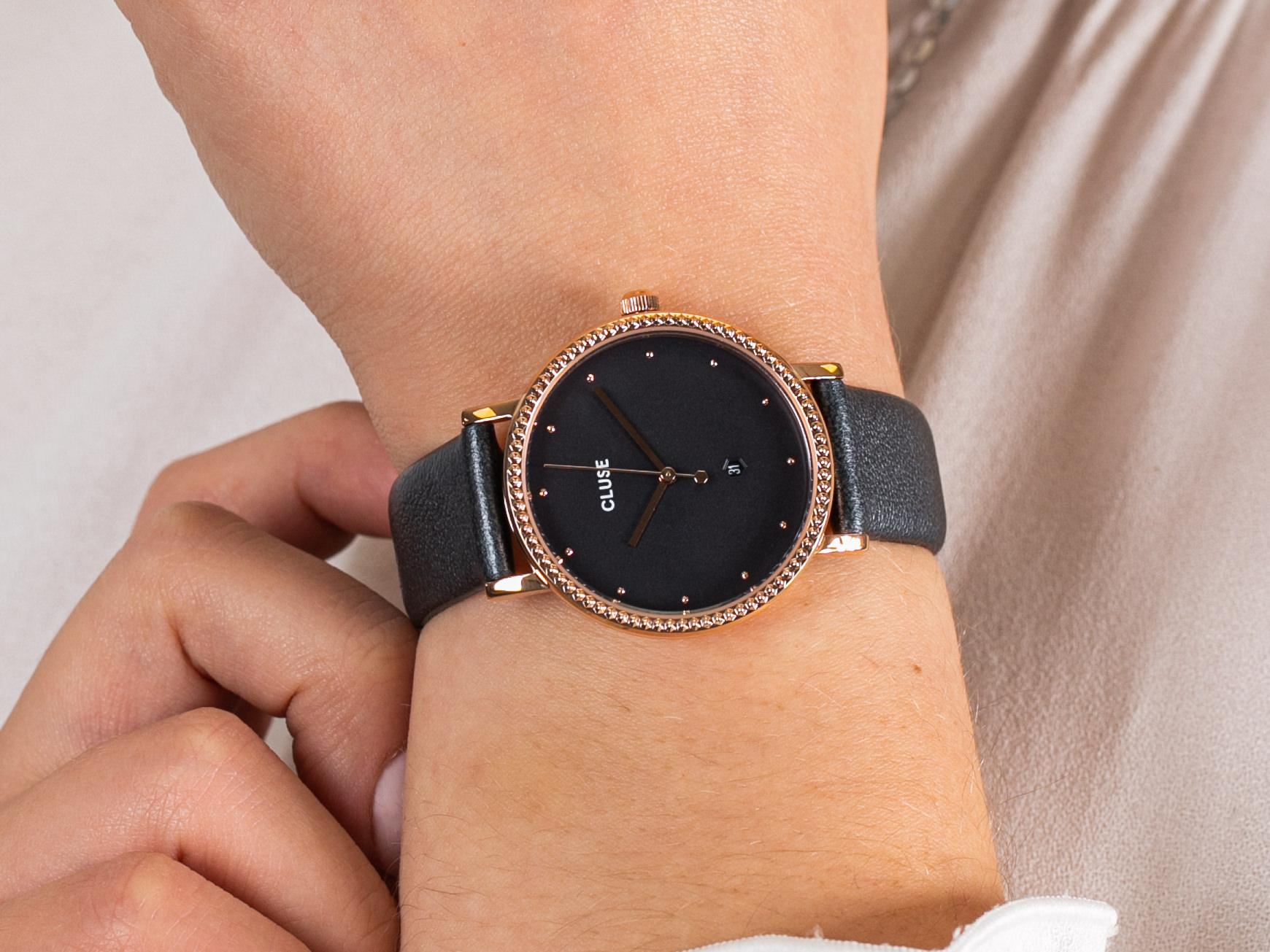 Cluse CW0101209007 Le Couronnement Leather Rose Gold Dark Grey/Dark Grey zegarek fashion/modowy Le Couronnement - miniatura 2