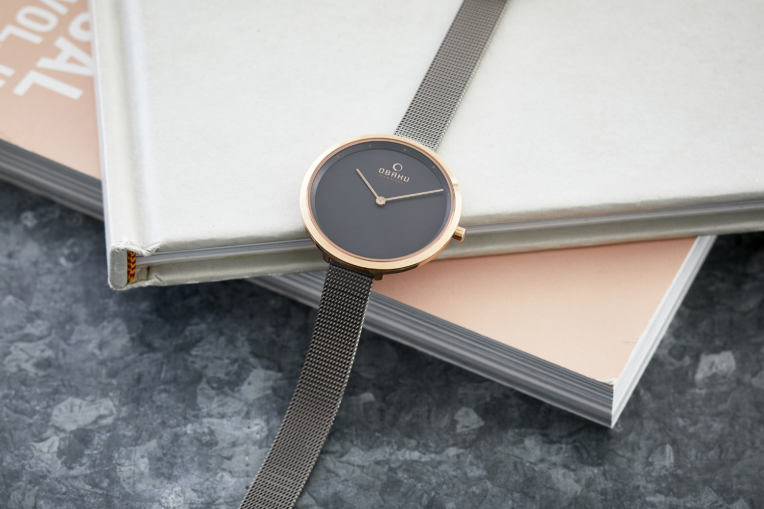 Obaku Denmark V227LXVJMJ DOK - GRANITE Slim klasyczny zegarek różowe złoto - miniatura 11