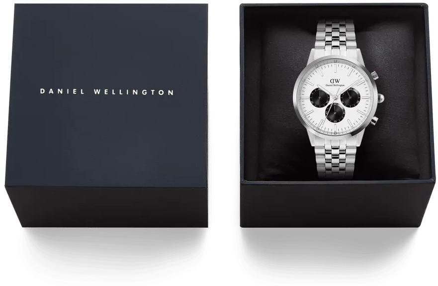 zegarek Daniel Wellington DW00100872 kwarcowy męski Męskie Iconic Chronograph Arch 5-Link Arctic Panda Silver