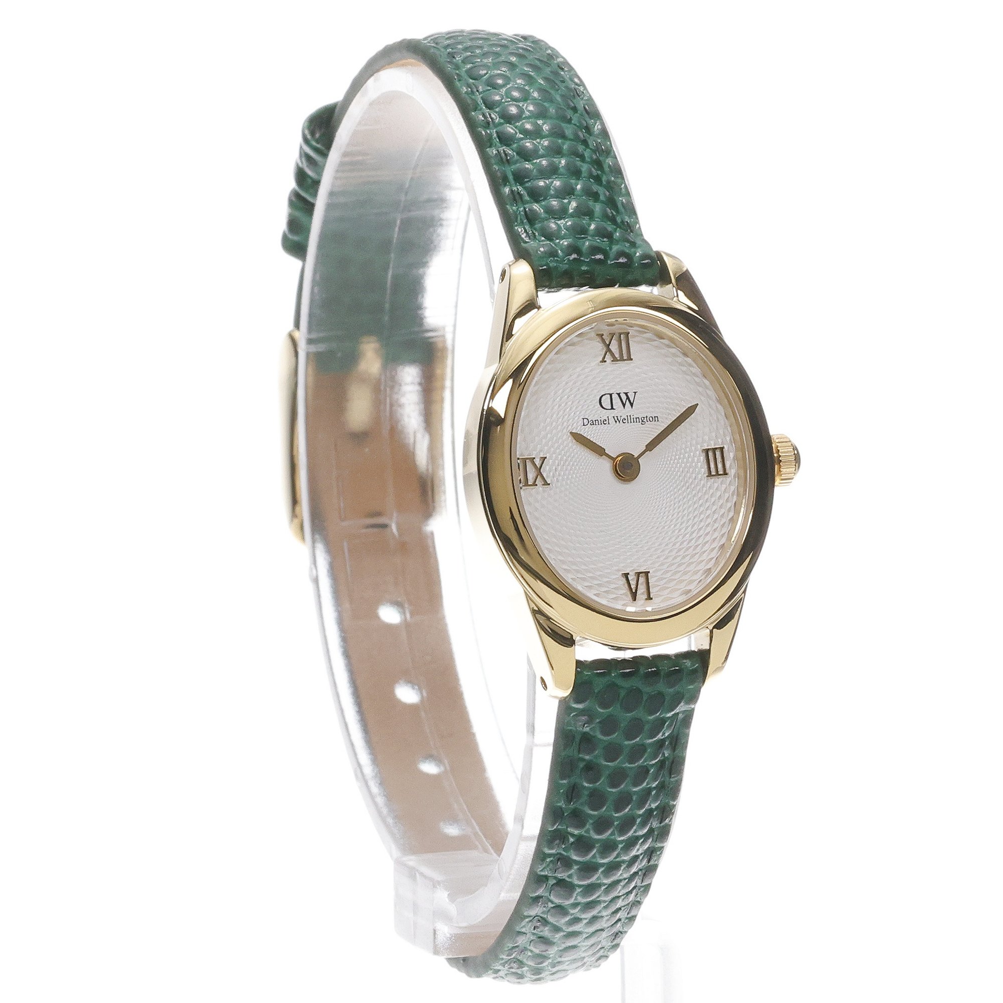 zegarek Daniel Wellington DW00100892 kwarcowy damski Damskie Ophelia Mini Green Lizard White Guilloche Gold