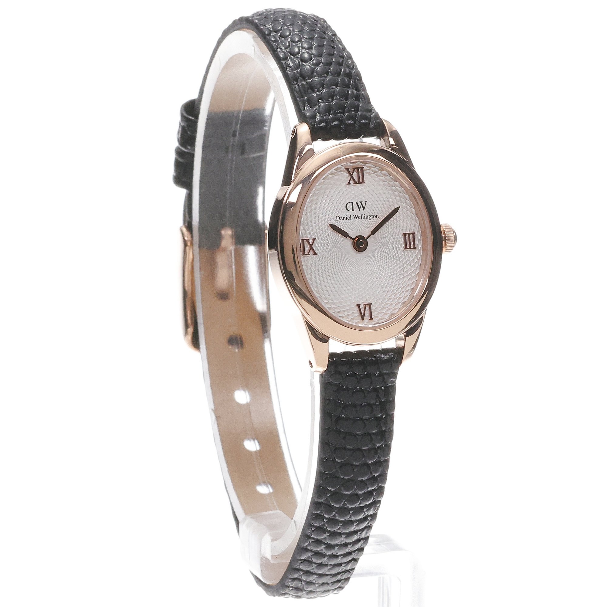 zegarek Daniel Wellington DW00100893 kwarcowy damski Damskie Ophelia Mini Black Lizard White Guilloche Rose Gold