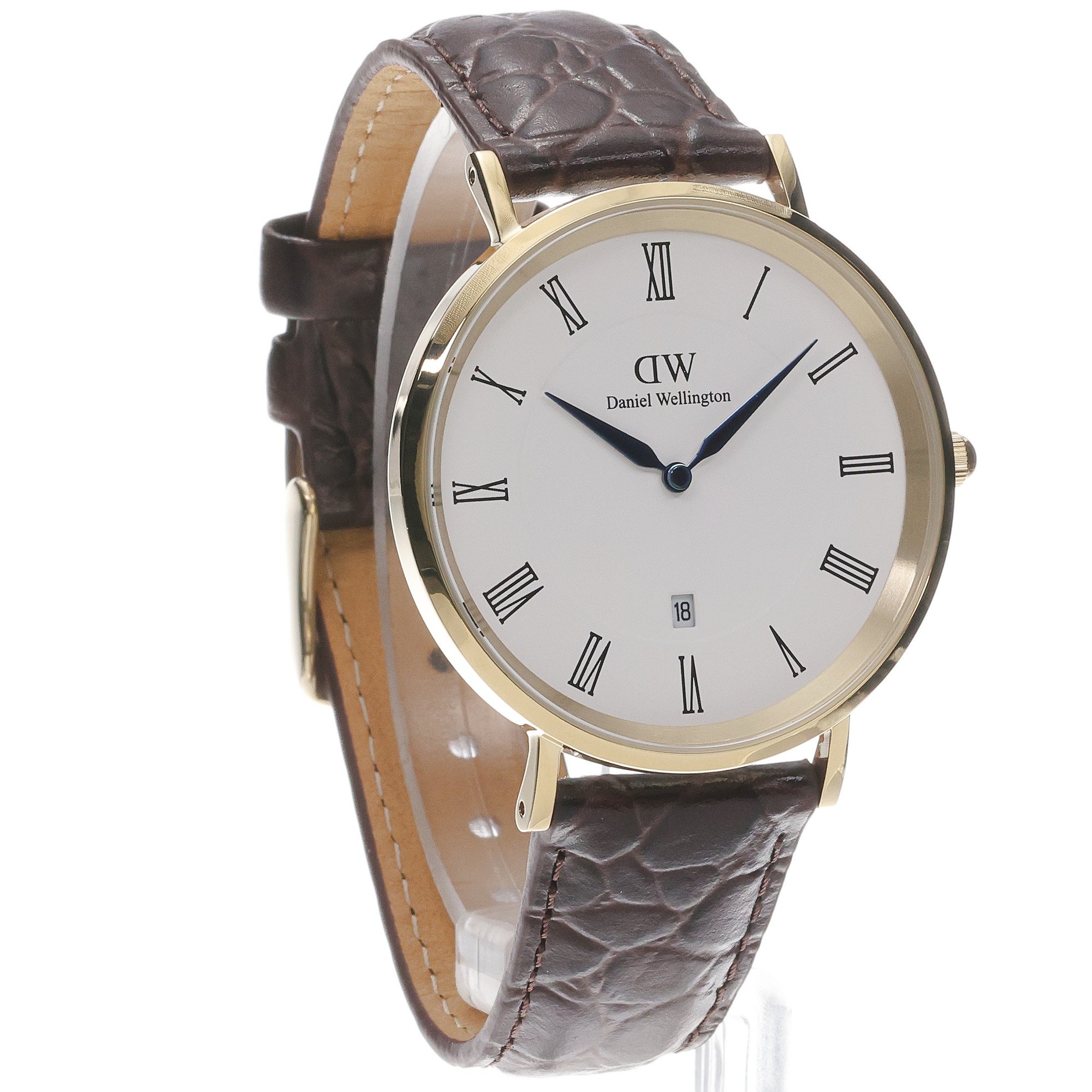 zegarek Daniel Wellington DW00100912 kwarcowy męski Męskie Classic Roman Numerals Date Dark Brown Croc Belly Gold - miniatura 3