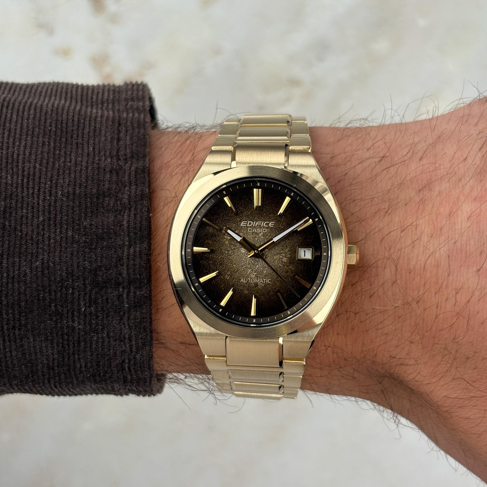zegarek EDIFICE EFK-200DG-5AER Automatic Electroformed Textured Brown Dial 38 mm Edifice szafirowe