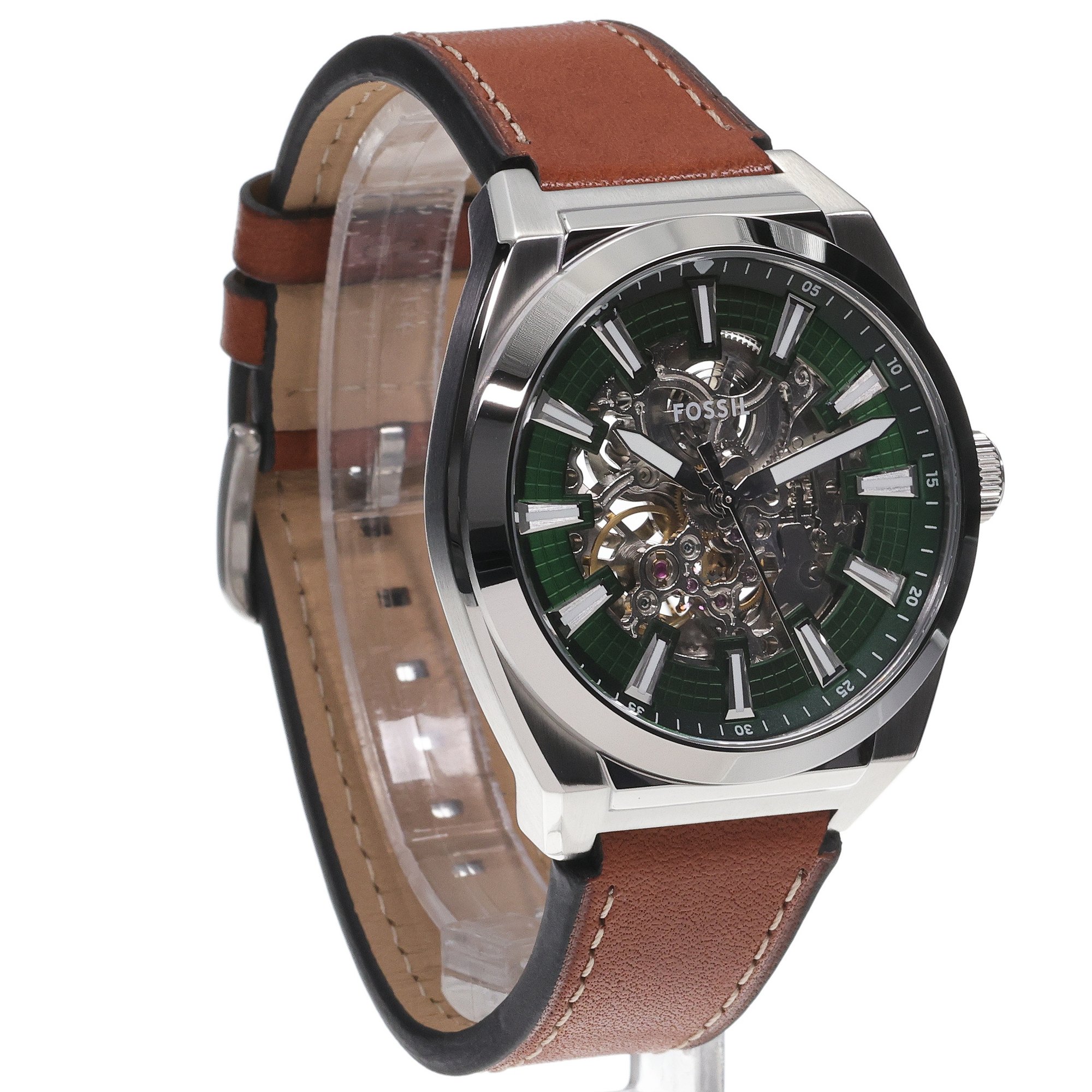 zegarek Fossil ME3261 automatyczny męski Męskie EVERETT AUTOMATIC SKELETON Brown Leather Strap 42mm