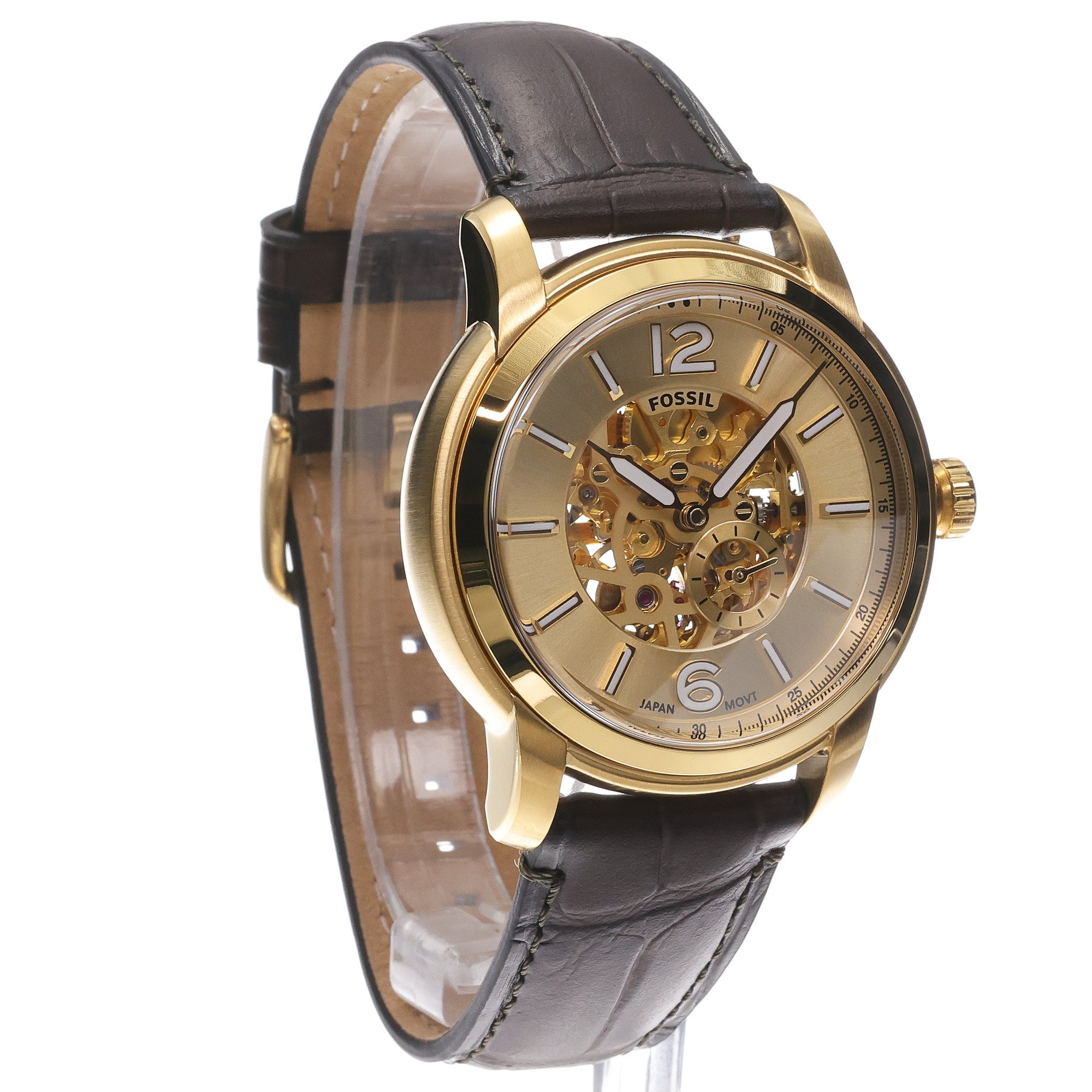 zegarek Fossil ME3279 HERITAGE AUTOMATIC Brown Leather Strap 43mm Męskie mineralne - miniatura 3