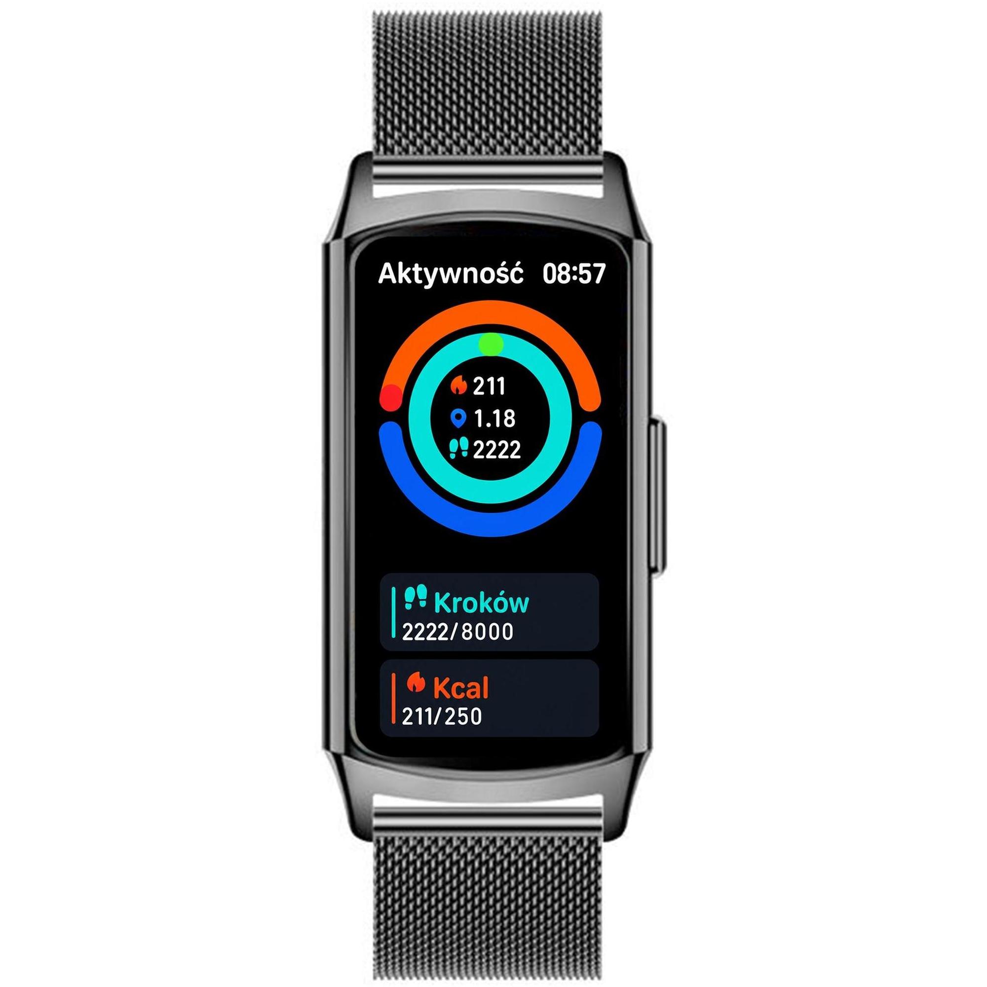 zegarek Hagen HB3514144 HB35 Czarna Bransoleta męski z krokomierz Smartwatch