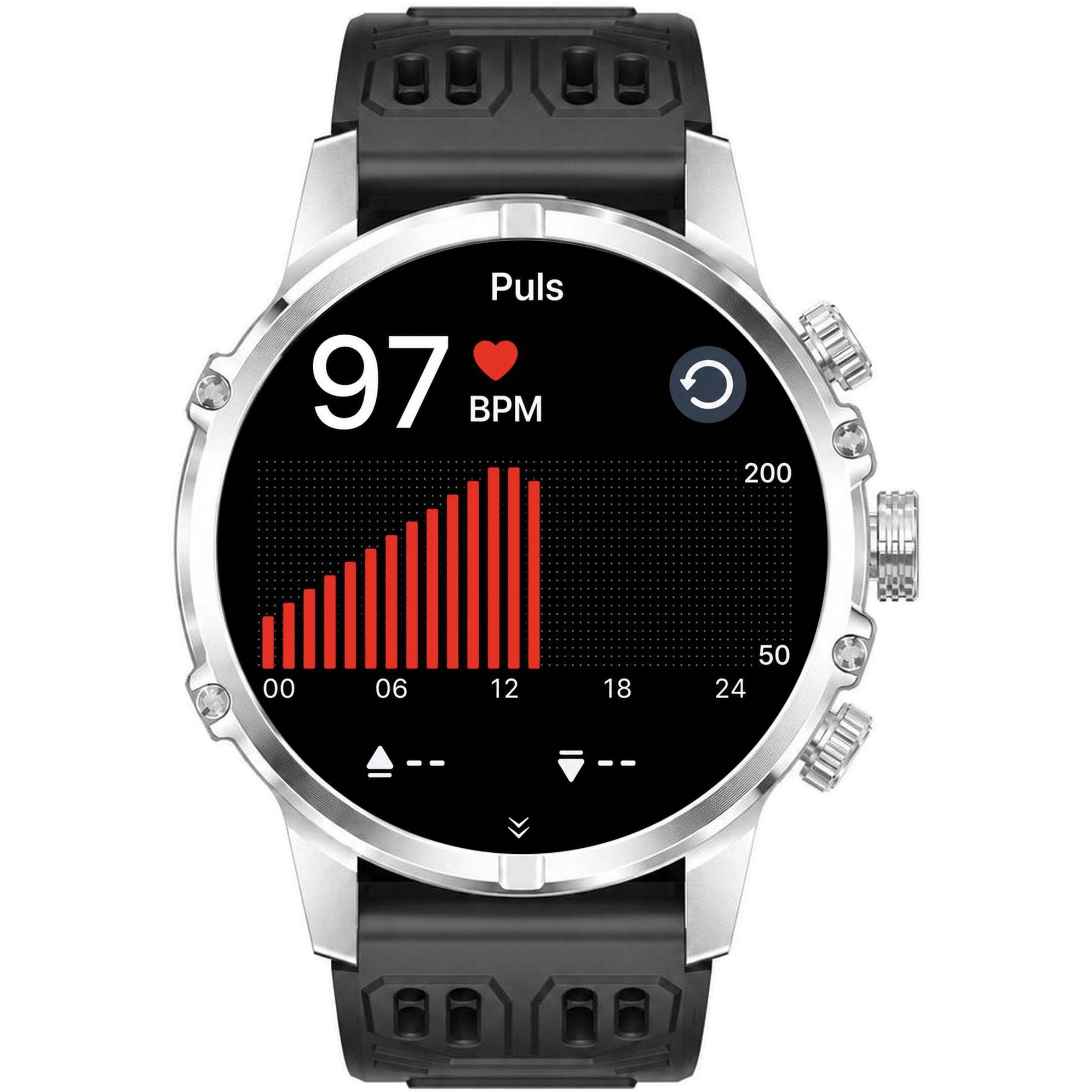 zegarek Hagen HB45111134 kwarcowy męski Smartwatch HB45 Srebrny na Czarnym Pasku