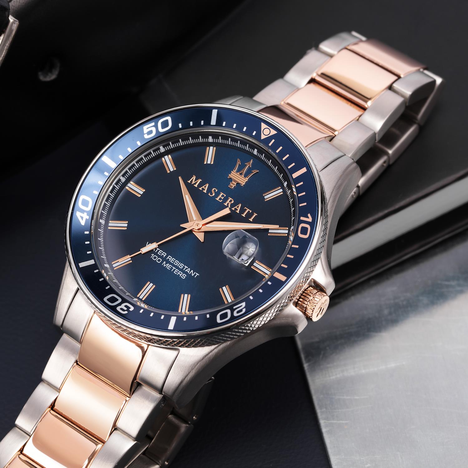 Maserati R8853140003 zegarek srebrny klasyczny Sfida bransoleta