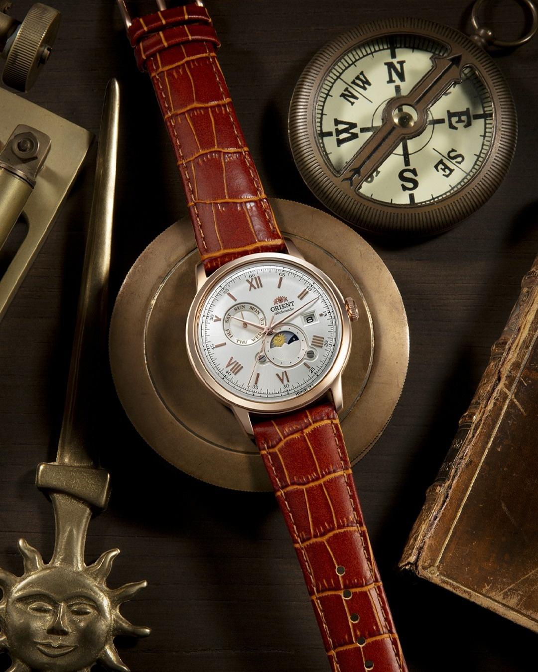 zegarek Orient RA-AK0801S30B automatyczny męski Classic Automatic Bambino Sun Moon - miniatura 6