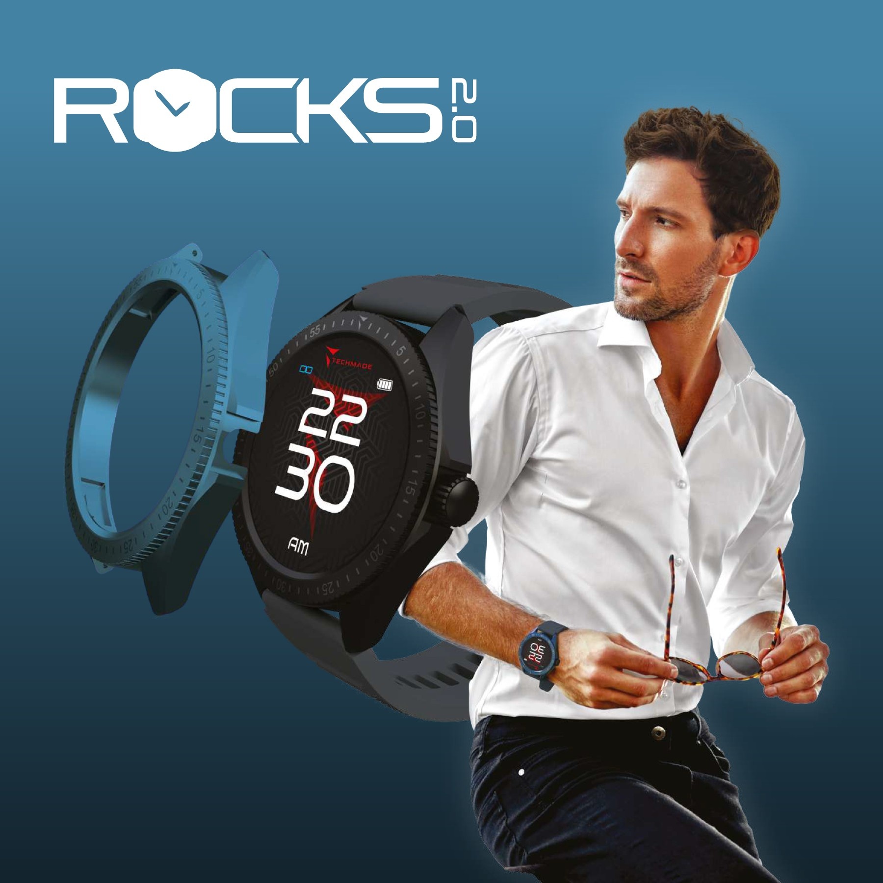 zegarek Techmade TM-ROCKS2-FBKBL kwarcowy męski Rocks 20 Rocks 20 Czarny + Niebieski Wymienny Bezel