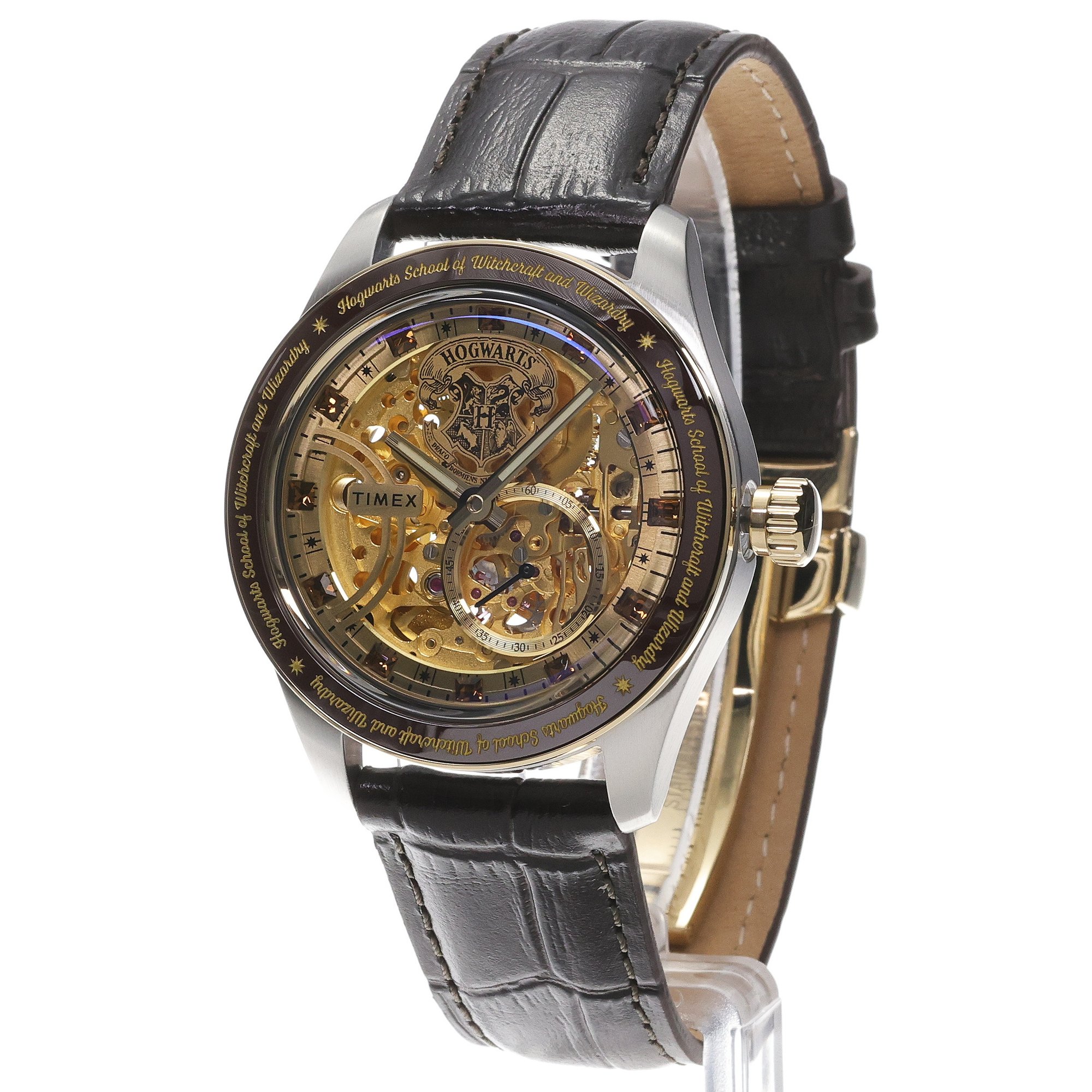 zegarek Timex TW2Y75500 Harry Potter x Timex Waterbury Skeleton Automatic 39mm Leather Strap Watch Waterbury mineralne utwardzane