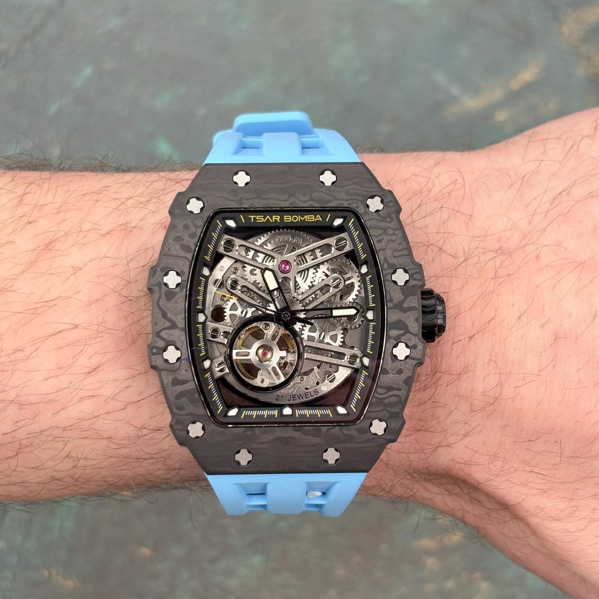 zegarek Tsar Bomba TB8208CF-41 automatyczny męski Elemental Elemental Carbon Fiber Automatic Black Blue - miniatura 6