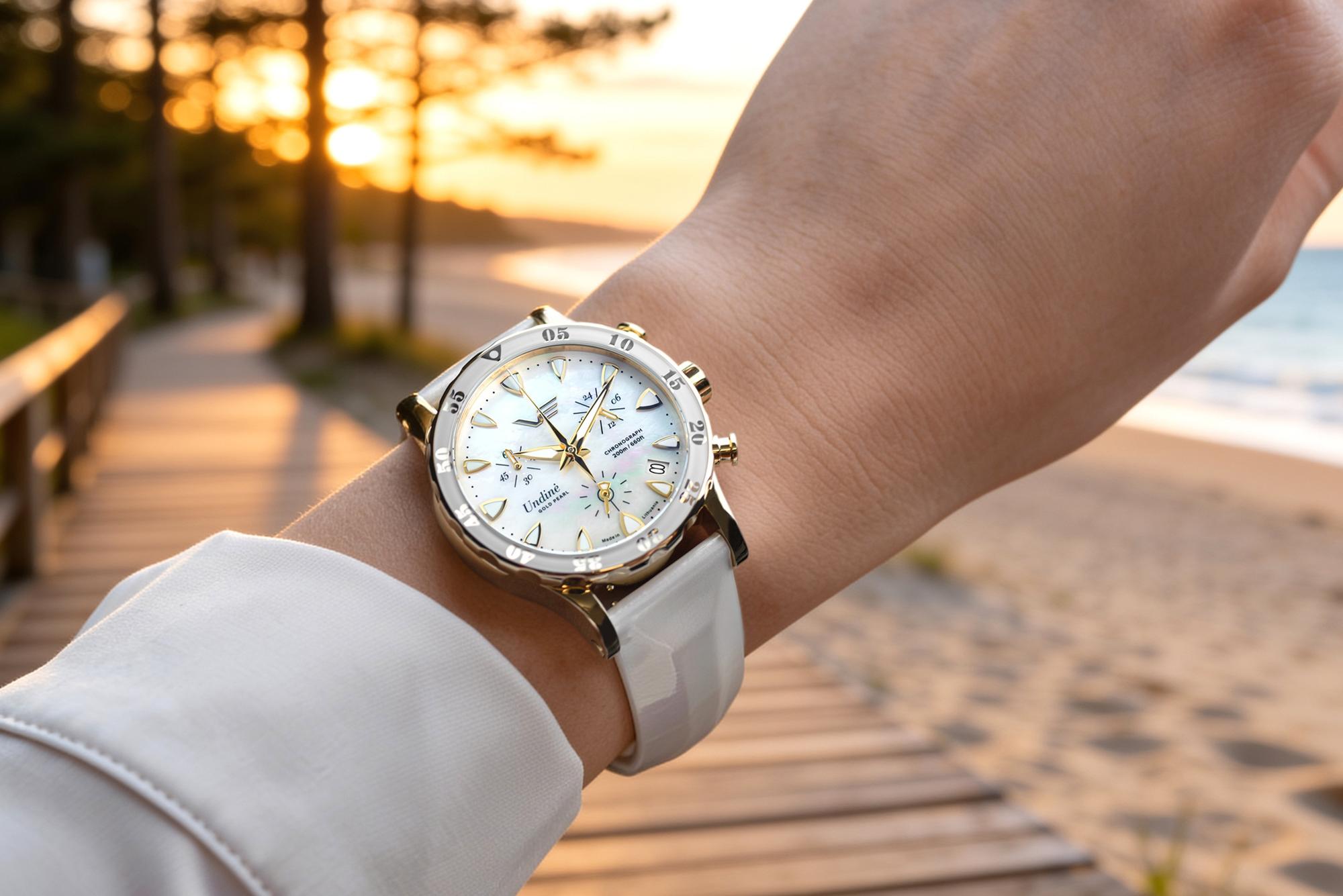 zegarek Vostok Europe VK68-515B800 kwarcowy damski Undine Undine Gold Pearl Chrono 39mm - miniatura 6