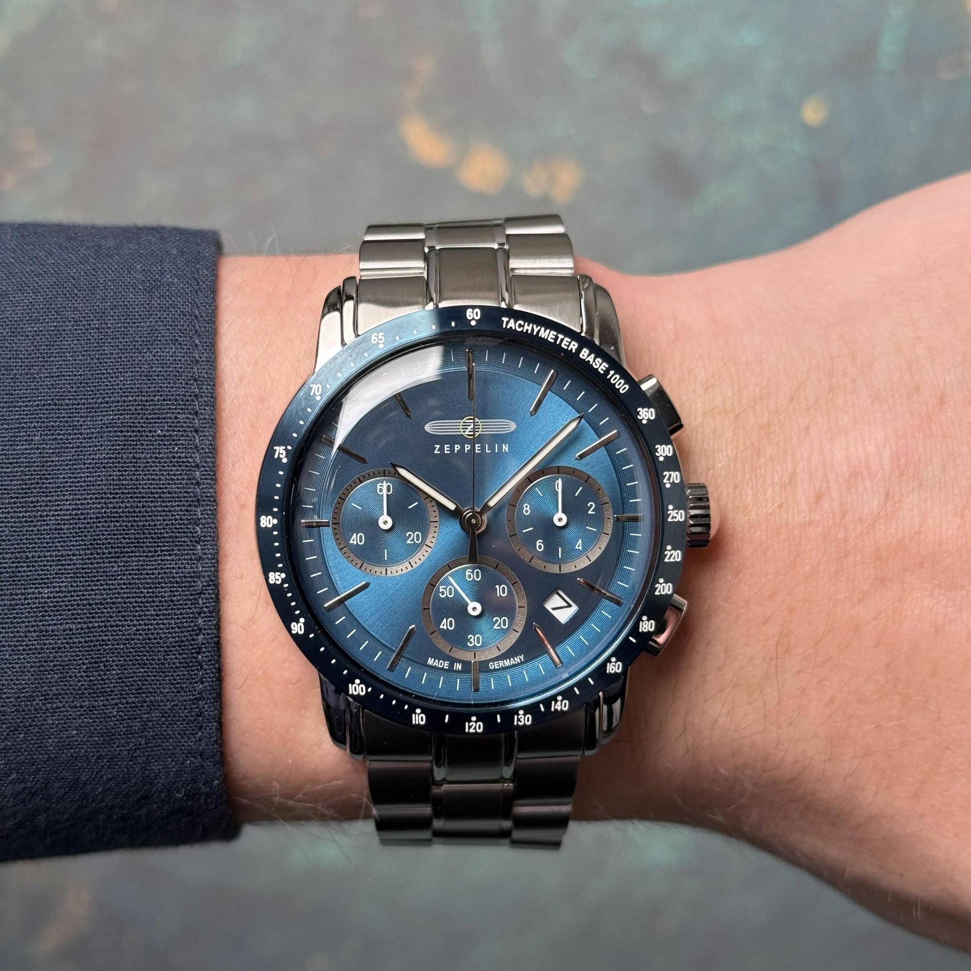 Zeppelin 8878MB3 New York Chronograph Zeppelin lotniczy zegarek srebrny