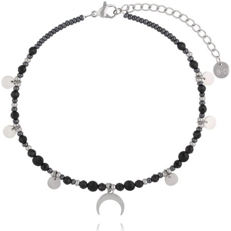 Biżuteria By Dziubeka BNTW0105 Bransoletka na nogę czarna z księżycem