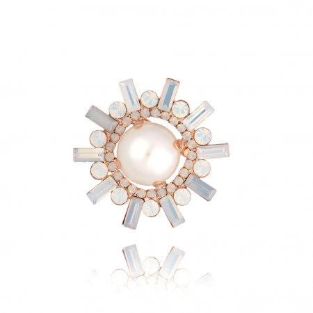 Biżuteria By Dziubeka BRPE0016 Broszka różowe złoto z perłami i kryształkami Pearl Ball 