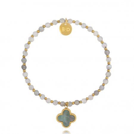 Biżuteria By Dziubeka BTW3176 Bransoletka z labradorytami i koniczynką
