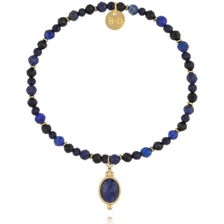 Biżuteria By Dziubeka BTW3577 Bransoletka z lapisu lazuli i niebieskiego piasku z kamienną zawieszką