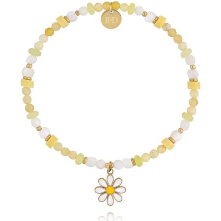 Biżuteria By Dziubeka BTW3766 Bransoletka z żółtymi jadeitami i stokrotką