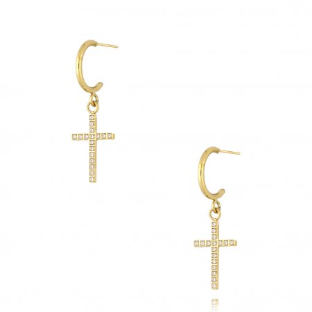 Biżuteria By Dziubeka KSA2030 Kolczyki krzyżyki z cyrkoniami złote Crystal Cross