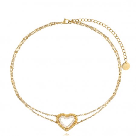 Biżuteria By Dziubeka NBI0021 Choker z sercem perłowy Beades