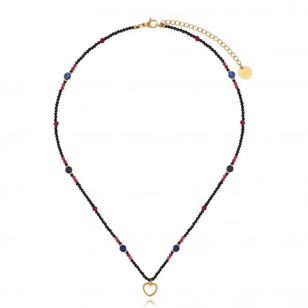 Biżuteria By Dziubeka NTW1306 Naszyjnik z turmalinami i agatami z sercem Golden Heart
