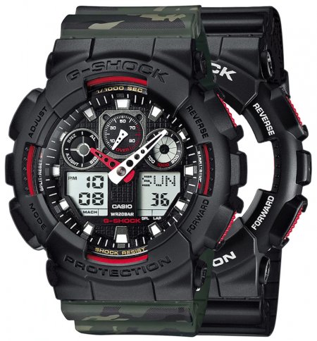 Zegarek męski G-SHOCK SET GA-100-1A4ER + BEZEL 10358741 + PASEK 10561429
