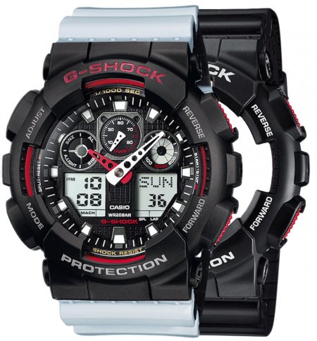 Zegarek męski G-SHOCK SET GA-100-1A4ER + BEZEL 10378531 + PASEK 10527469