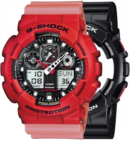 Zegarek męski G-SHOCK SET GA-100-1A4ER + BEZEL 10395289 + PASEK 10498150
