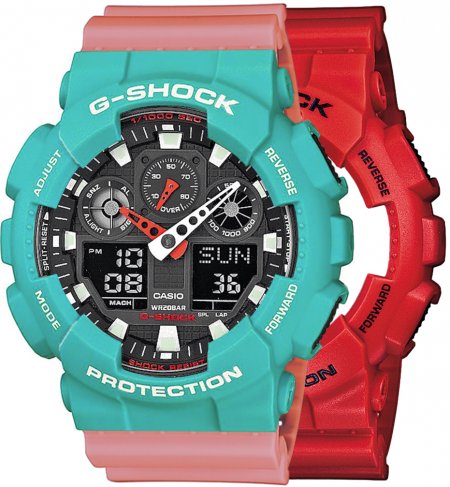 Zegarek męski G-SHOCK SET GA-100B-4AER + BEZEL 10410475 + PASEK 10498150