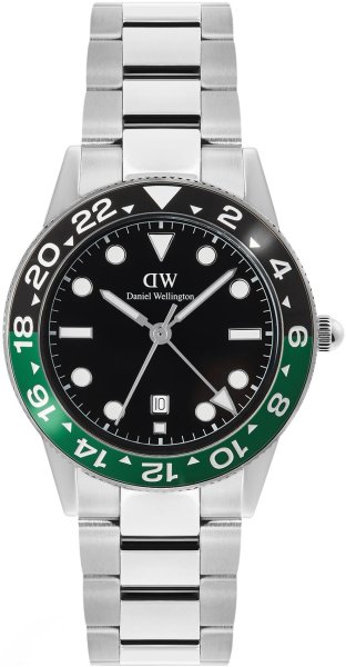 Zegarek Daniel Wellington DW00100920 Iconic GMT Link Black Green Ceramic Bezel Silver