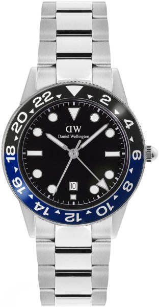 Zegarek Daniel Wellington DW00100921 Iconic GMT Link Black Blue Ceramic Bezel Silver