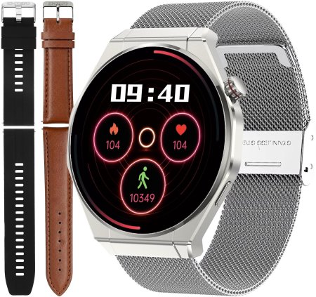 Zegarek Enter SLM.HK5.111.1411.534-SET Smart Slim Srebrny na Bransolecie Mesh zestaw ze Skórzanym i Silikonowym Paskiem